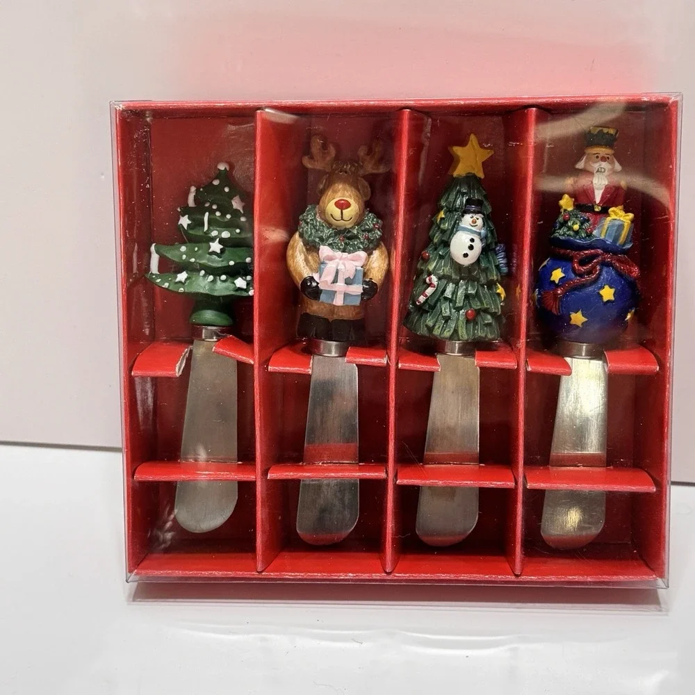 Set 4 Stainless Steel Knives Spreaders Christmas Merry JCPenny 5